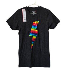 Celebrate It Dark Grey w. Rainbow Metallic Lightning Bolt T-Shirt NEW NWT